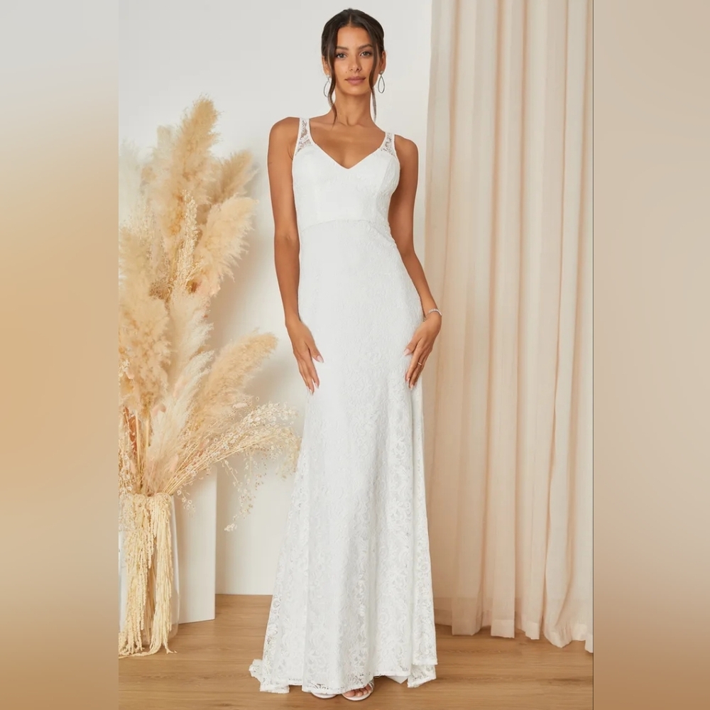 Lulu's Beloved Eternity White Lace Sleeveless Maxi Dress
